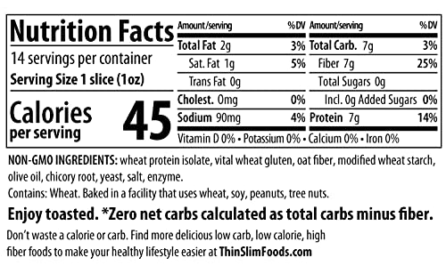 ThinSlim Foods Zero Net Carb Keto Bread | Low Carb Bread | Plain (Pack of 1)
