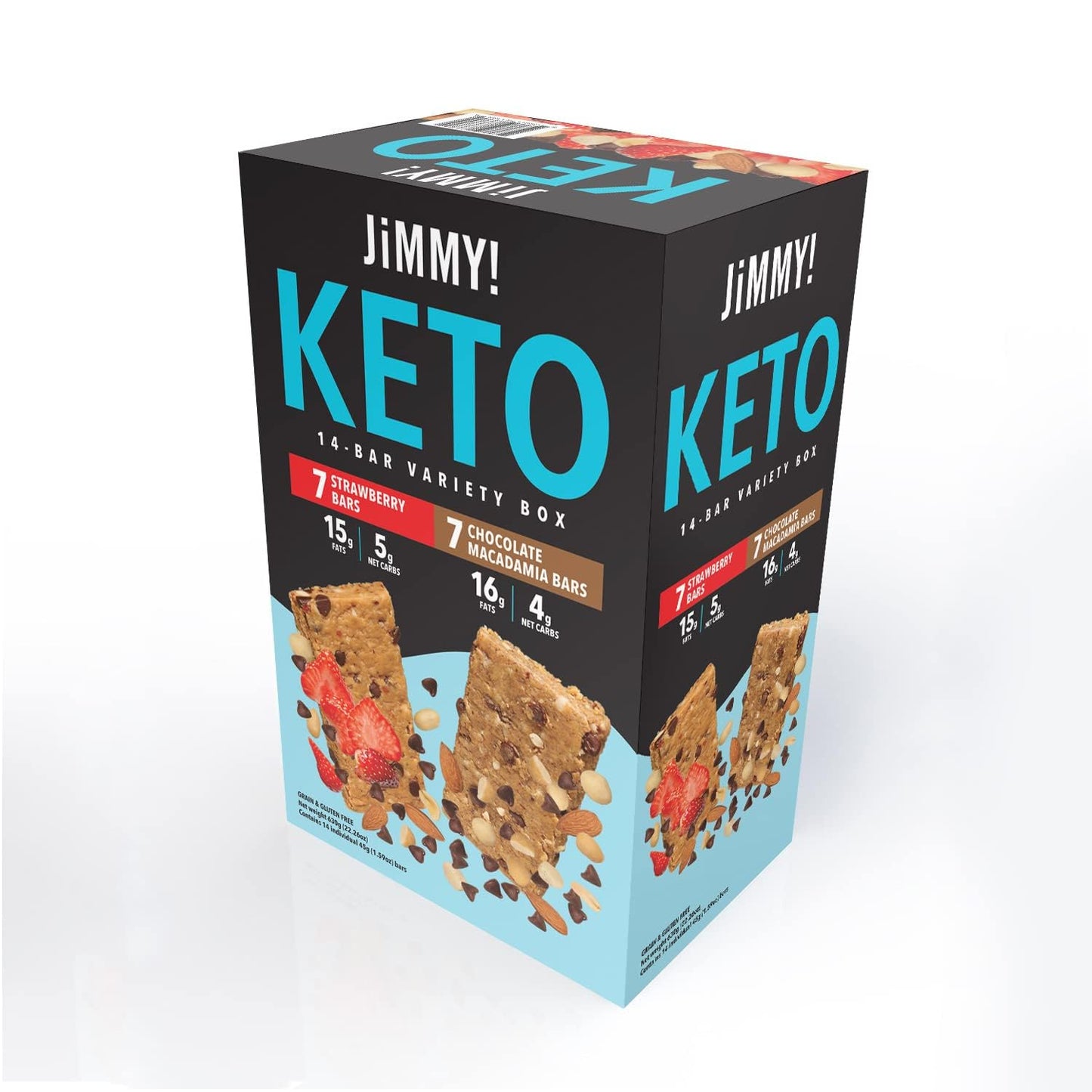 JiMMY'S! Functional Keto Protein Bars - 14 count Keto Variety Pack - Variety Pack Contains: 7 Strawberry and 7 Chocolate Macadamia Bars- Protein Bar with Low Net Carb, Low Sugar, Gluten Free