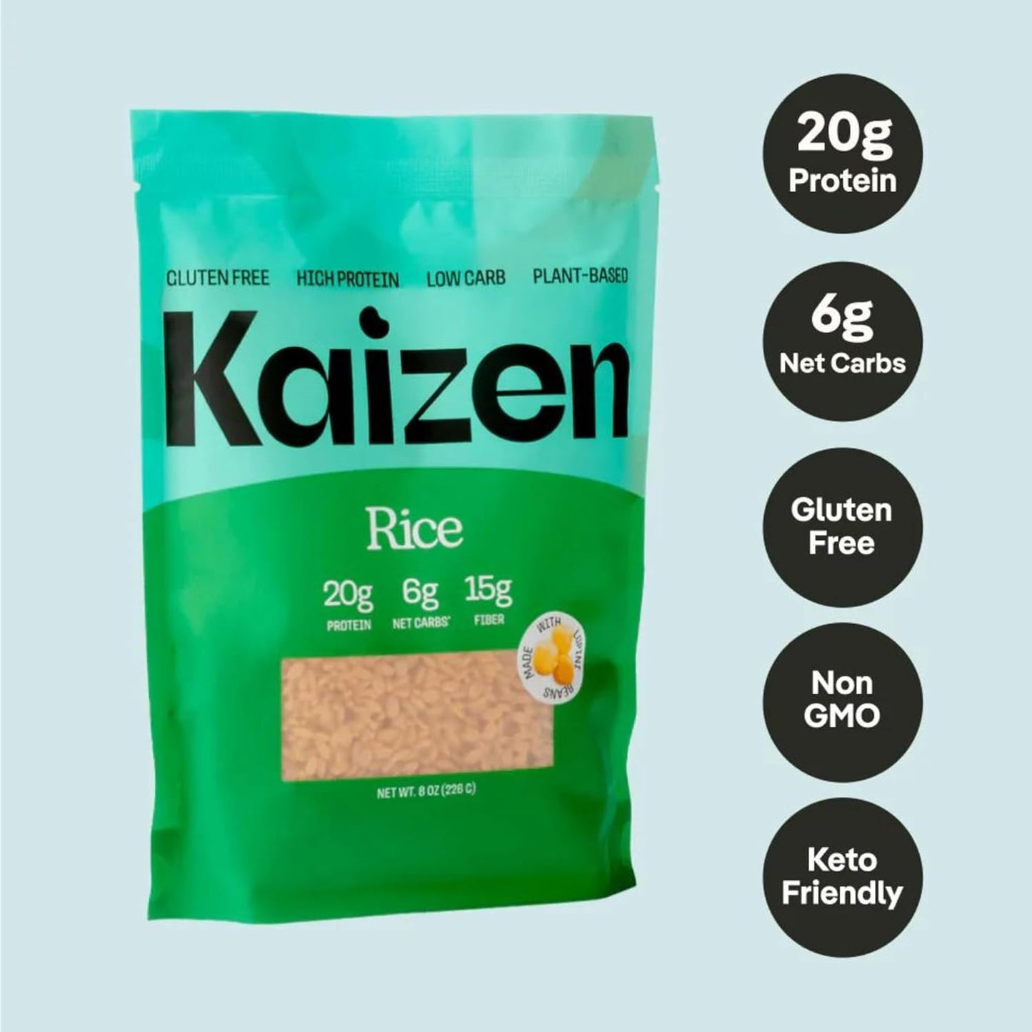 Kaizen Low Carb Keto Rice - Gluten-Free, High Protein (20g), Keto Friendly, Plant Based, Made with High Fiber Lupin Flour - 8 ounces (Pack of 3)