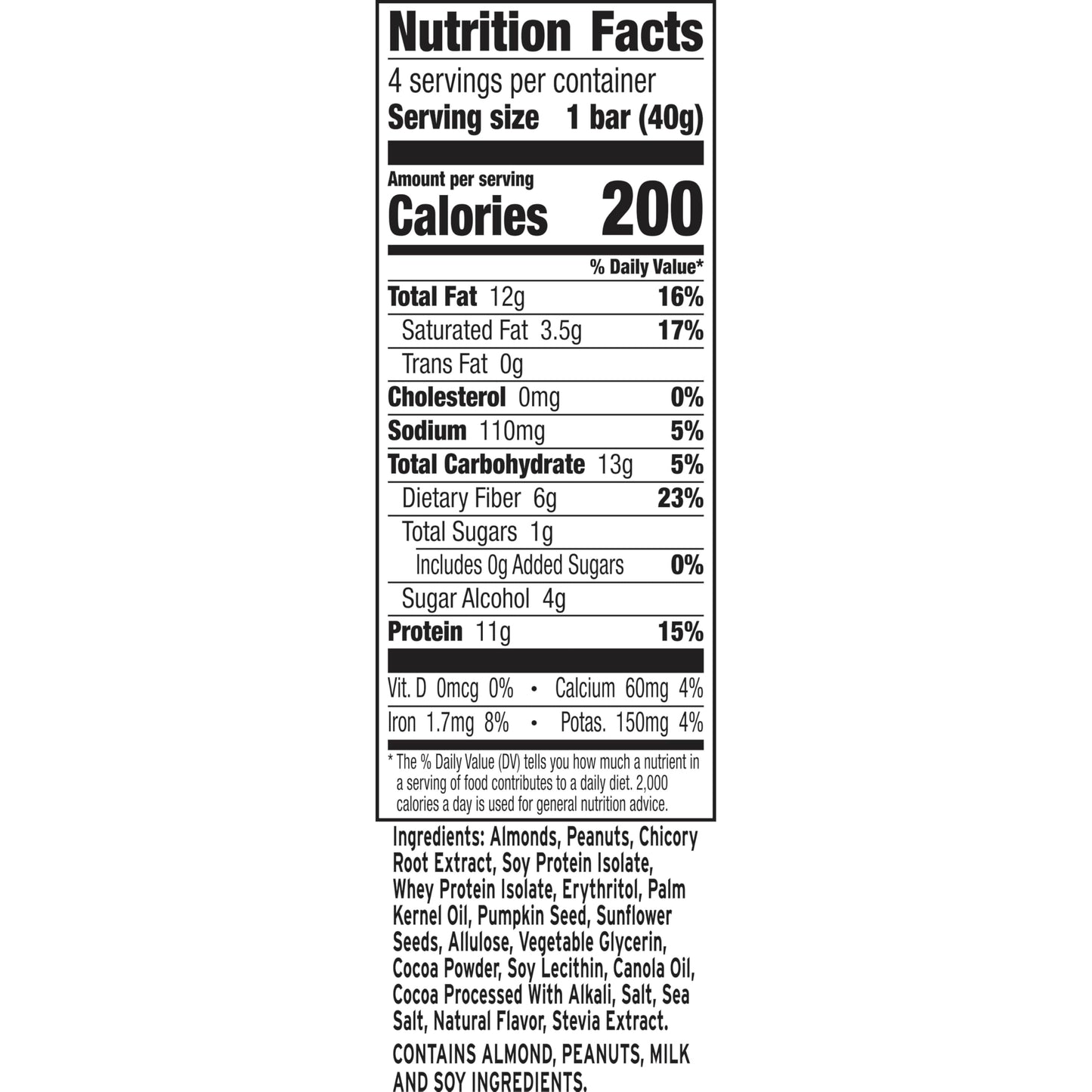 Ratio Chewy Protein Bar, Peanut Butter Almond, 11g Protein, Keto Friendly, 5.64 oz (4 Bars)