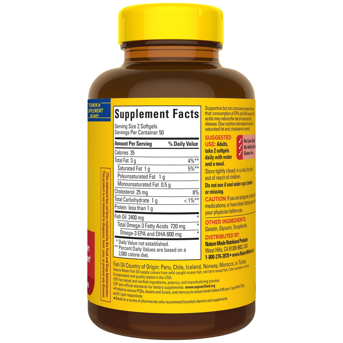 Nature Made Fish Oil 1200 mg Softgels, Fish Oil Supplements, Omega 3 Fish Oil for Healthy Heart Support, Omega 3 Supplement with 100 Softgels, 50 Day Supply