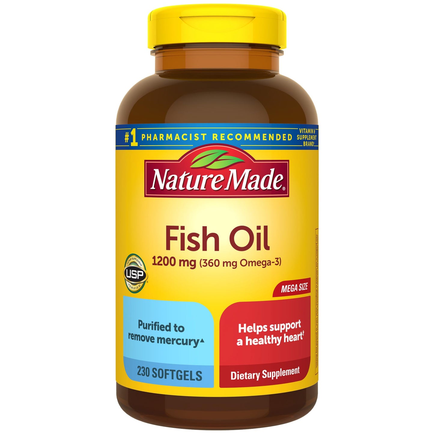 Nature Made Fish Oil 1200 mg Softgels, Fish Oil Supplements, Omega 3 Fish Oil for Healthy Heart Support, Omega 3 Supplement with 100 Softgels, 50 Day Supply