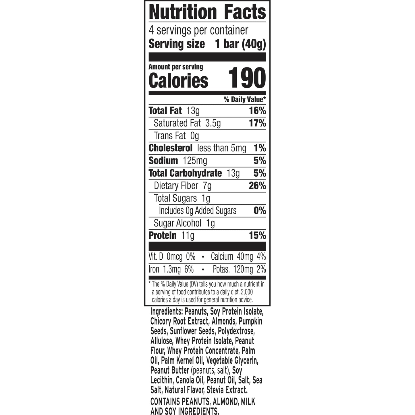 Ratio Chewy Protein Bar, Peanut Butter Almond, 11g Protein, Keto Friendly, 5.64 oz (4 Bars)