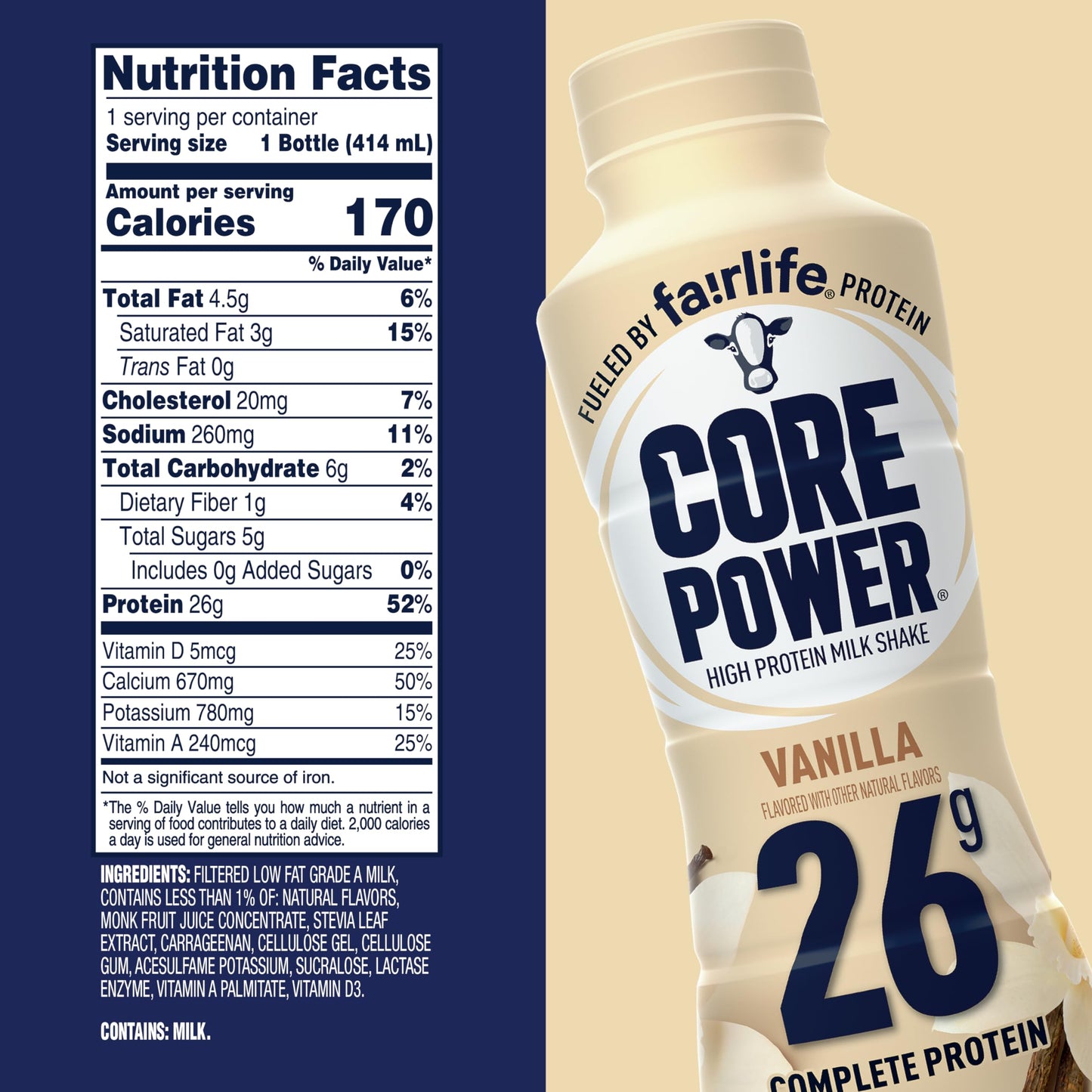 Core Power Milk Shake, High Protein, Vanilla Flavored
