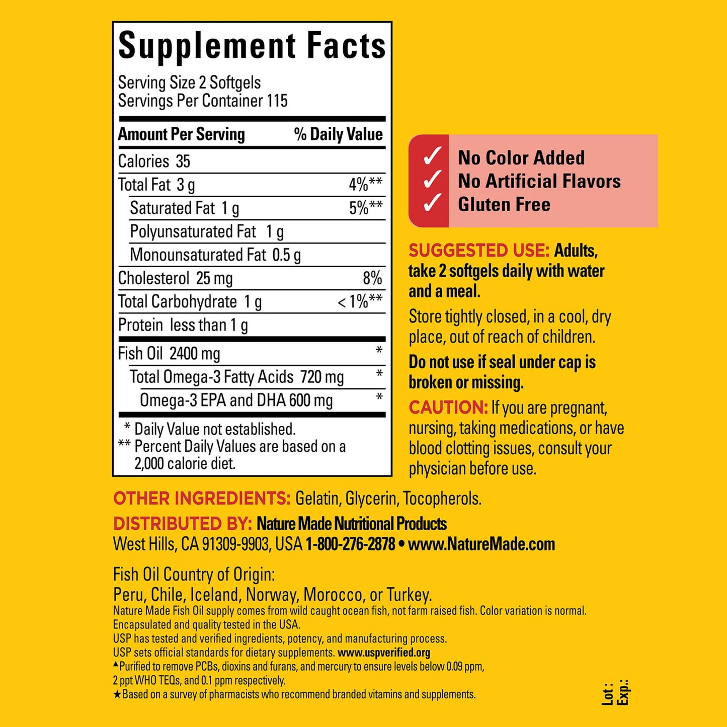 Nature Made Fish Oil 1200 mg Softgels, Fish Oil Supplements, Omega 3 Fish Oil for Healthy Heart Support, Omega 3 Supplement with 100 Softgels, 50 Day Supply
