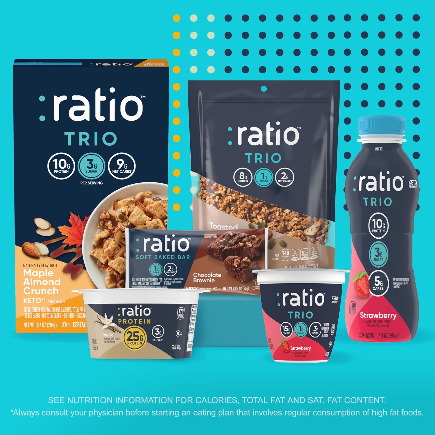 Ratio Chewy Protein Bar, Peanut Butter Almond, 11g Protein, Keto Friendly, 5.64 oz (4 Bars)