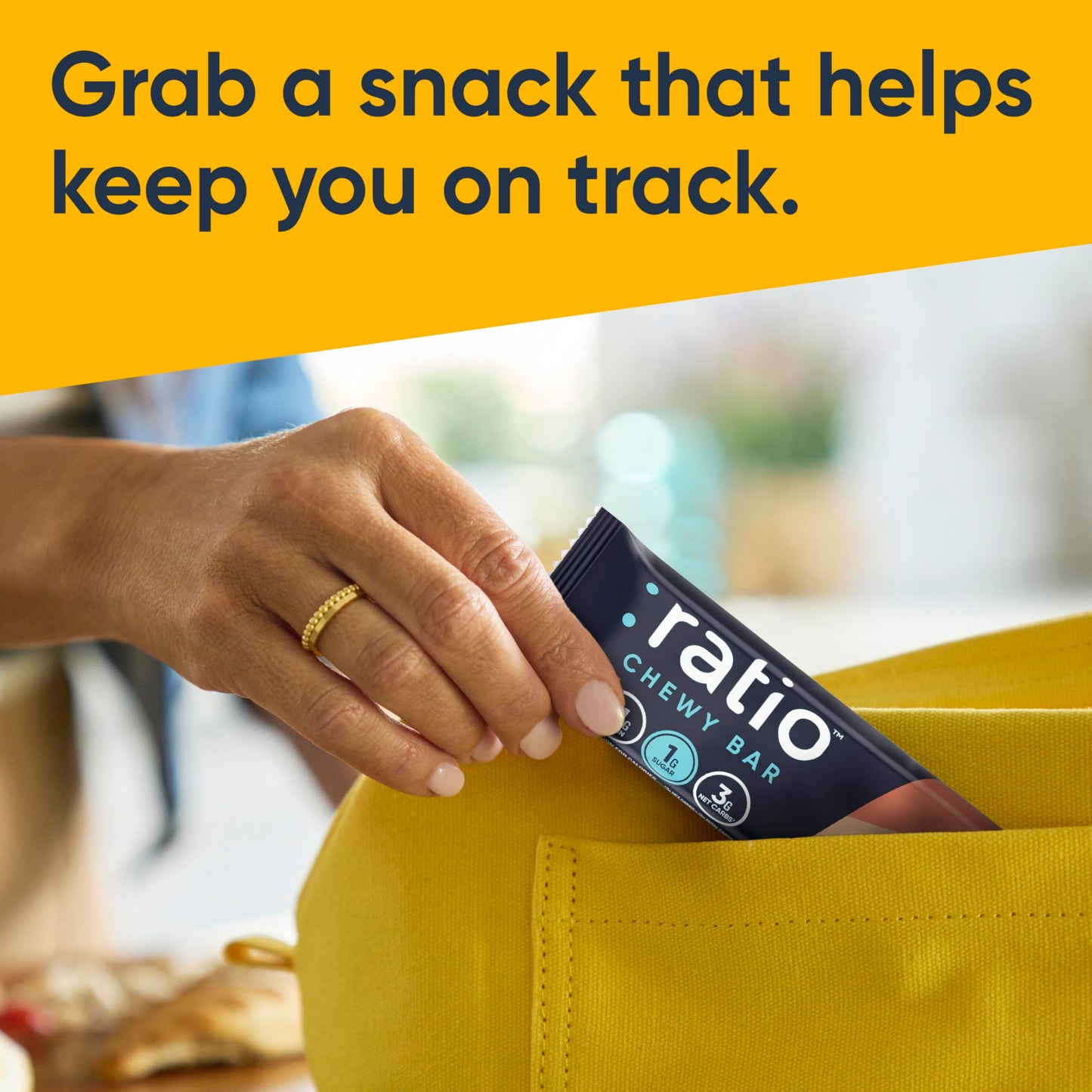 Ratio Chewy Protein Bar, Peanut Butter Almond, 11g Protein, Keto Friendly, 5.64 oz (4 Bars)