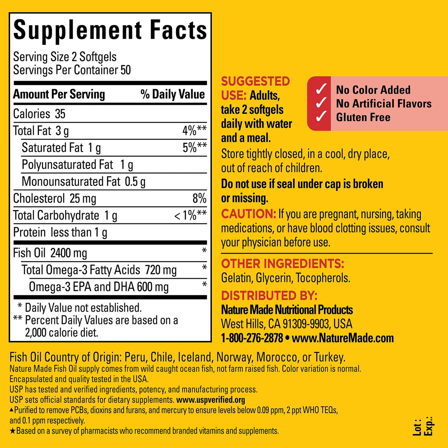 Nature Made Fish Oil 1200 mg Softgels, Fish Oil Supplements, Omega 3 Fish Oil for Healthy Heart Support, Omega 3 Supplement with 100 Softgels, 50 Day Supply