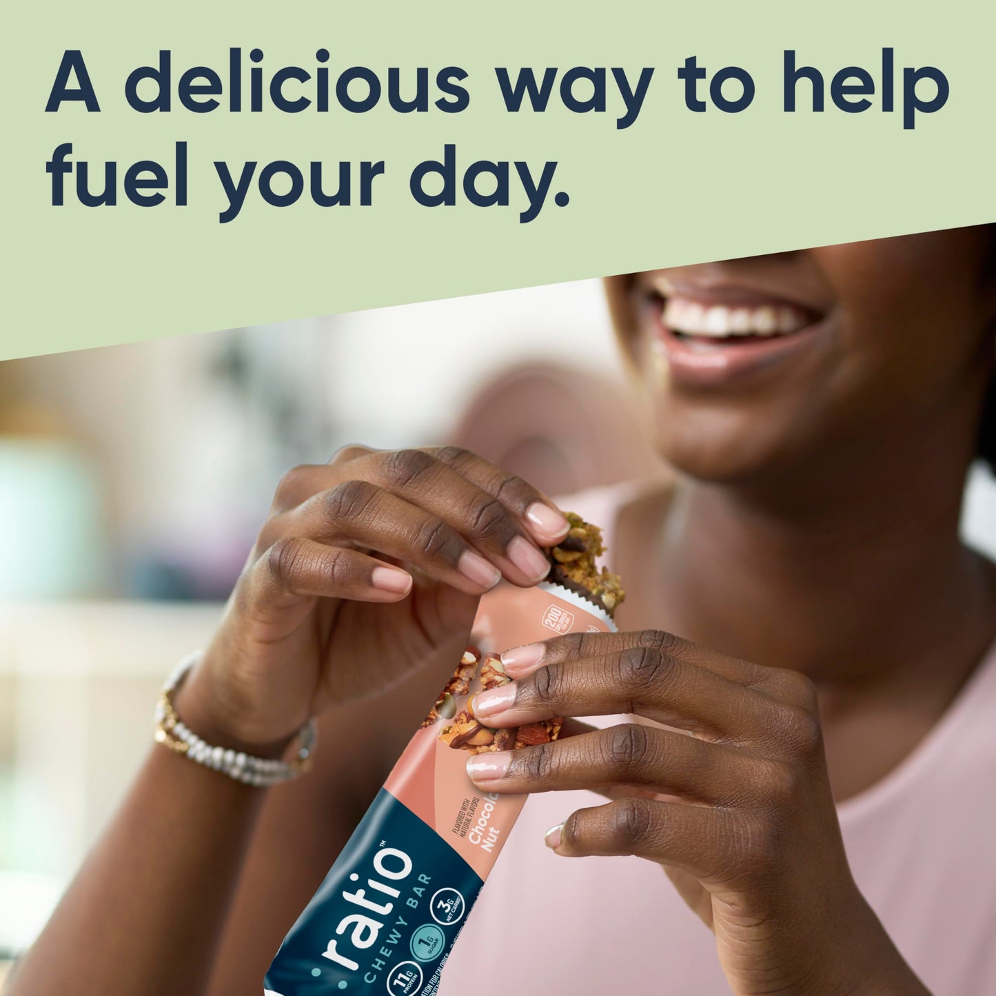 Ratio Chewy Protein Bar, Peanut Butter Almond, 11g Protein, Keto Friendly, 5.64 oz (4 Bars)