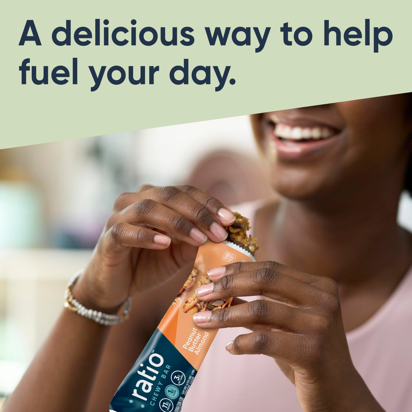 Ratio Chewy Protein Bar, Peanut Butter Almond, 11g Protein, Keto Friendly, 5.64 oz (4 Bars)