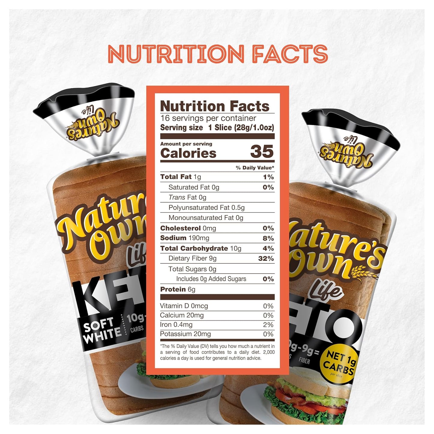 Nature's Own Life Keto Soft White Bread, Net 1 Carb Sliced White Keto Bread, 16 oz Loaf