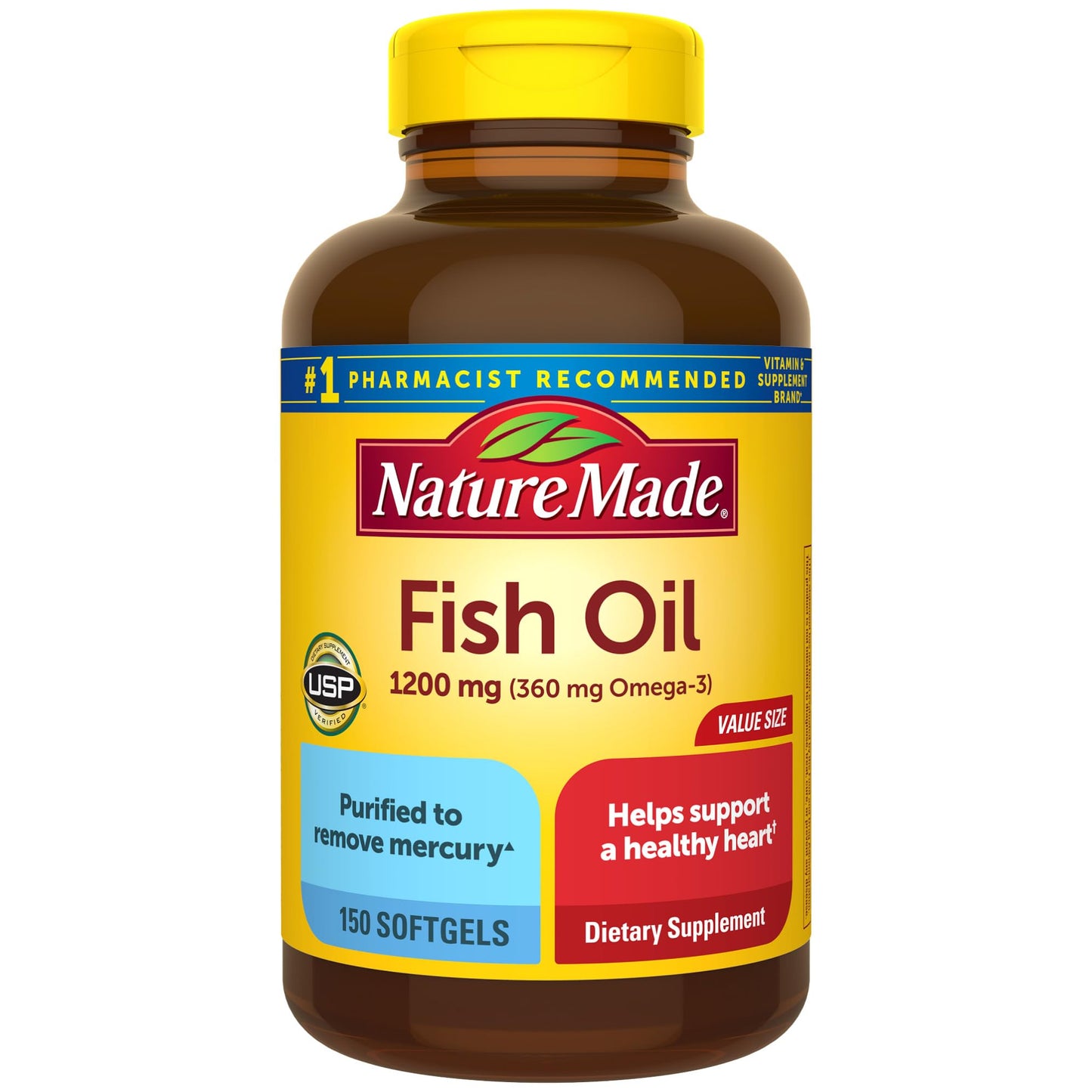 Nature Made Fish Oil 1200 mg Softgels, Fish Oil Supplements, Omega 3 Fish Oil for Healthy Heart Support, Omega 3 Supplement with 100 Softgels, 50 Day Supply