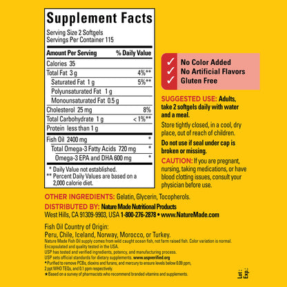 Nature Made Fish Oil 1200 mg Softgels, Fish Oil Supplements, Omega 3 Fish Oil for Healthy Heart Support, Omega 3 Supplement with 100 Softgels, 50 Day Supply