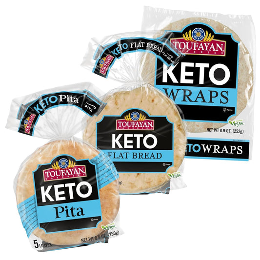 Toufayan KETO Bread Variety Pack Bundle, Includes Keto Pita Bread, Flatbread and Wraps (3 Pack)